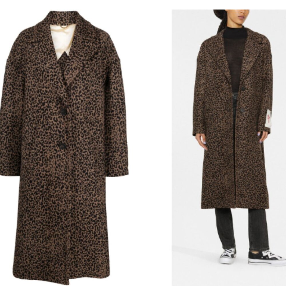 NWT Golden Goose Leopard Print Wool Coat - Brown, Sz 42
